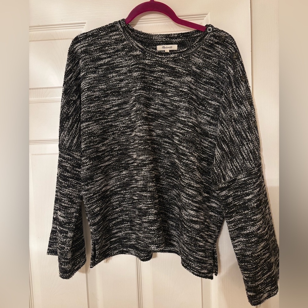 Madewell Black & White Knit Sweater – Classic Cotton Pullover – Sz Large